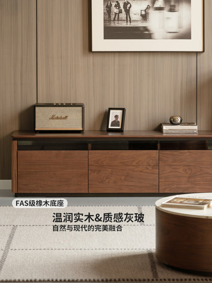 实木电视柜客厅意式轻奢收纳储物柜黑胡桃木落地地台