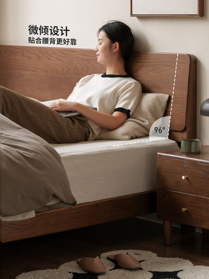 实木床现代简约大板床卧室橡木双人床胡桃色1.8m大床