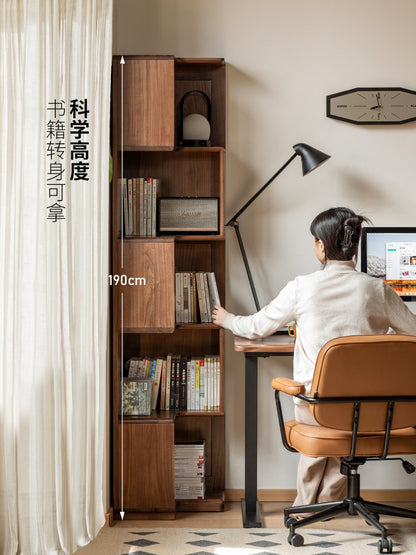 全实木书柜墙角定制收纳柜黑胡桃木转角柜书房落地置物柜