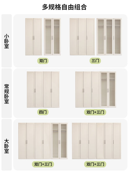 实木衣柜现代简约带灯储物柜卧室开门收纳柜白色衣橱