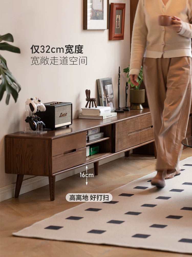 全实木移门电视柜简约橡木矮柜北欧地柜小户型客厅储物柜