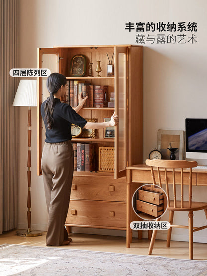 实木书柜樱桃木收纳展示柜书房中古风一体储物柜书橱
