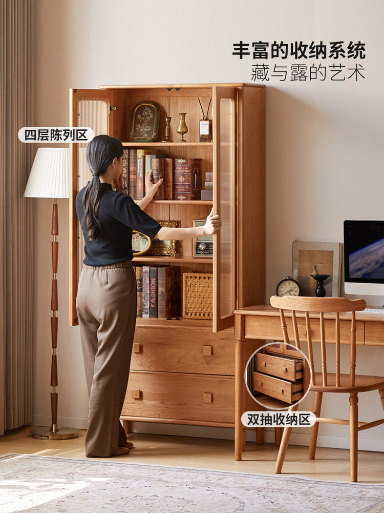 实木书柜樱桃木收纳展示柜书房中古风一体储物柜书橱