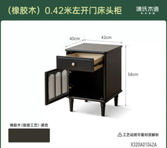 实木床头柜法式复古风床边柜卧室小柜子黑色储物柜