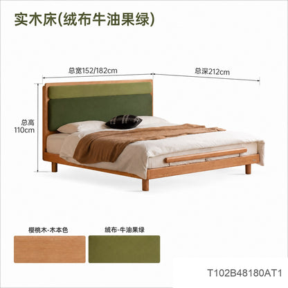 实木床现代简约软靠床卧室樱桃木布艺床1米8双人床