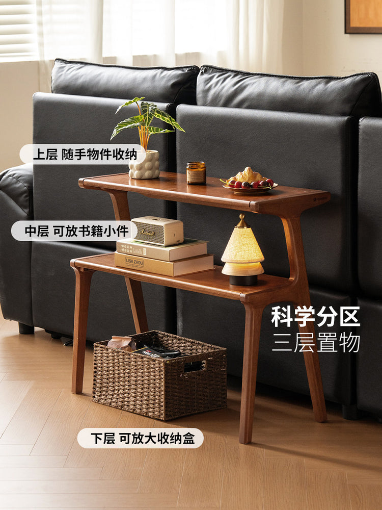 实木边几客厅沙发侧边桌中古风置物架小户型多层书架