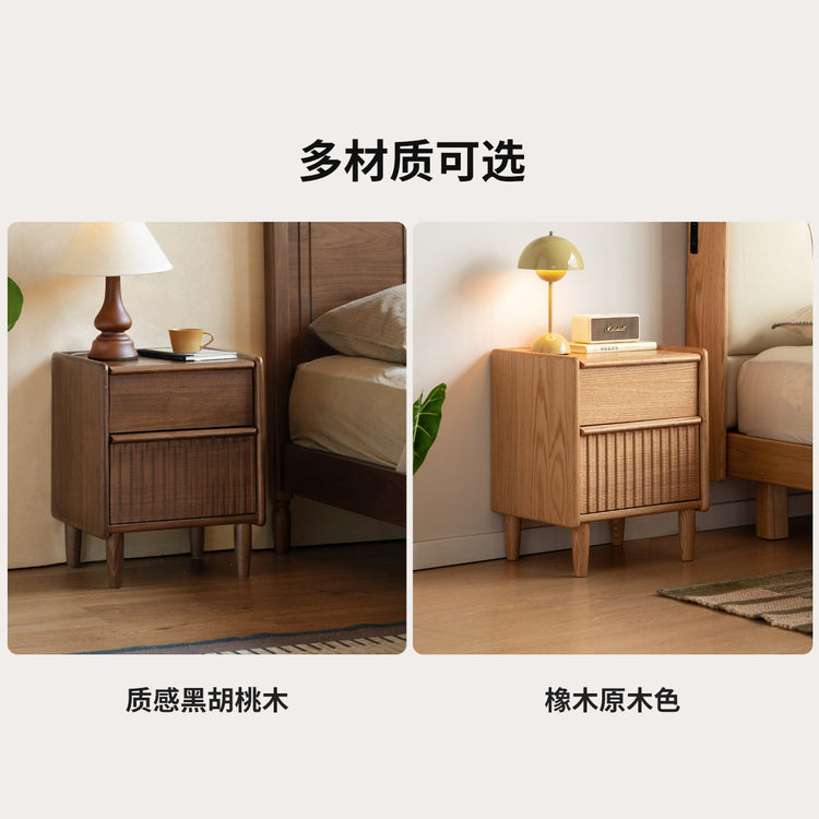 实木床头柜卧室中古风储物柜床边小柜子两抽收纳柜