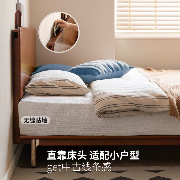 实木床卧室中古大板床包豪斯齐边床柚木色复古双人床