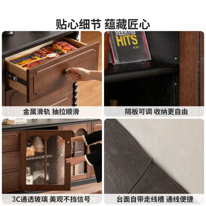 实木客厅法式复古收纳储物柜卧室落地中古高电视柜