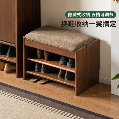 实木换鞋凳客厅现代简约脚凳门口入户橡木胡桃色鞋架