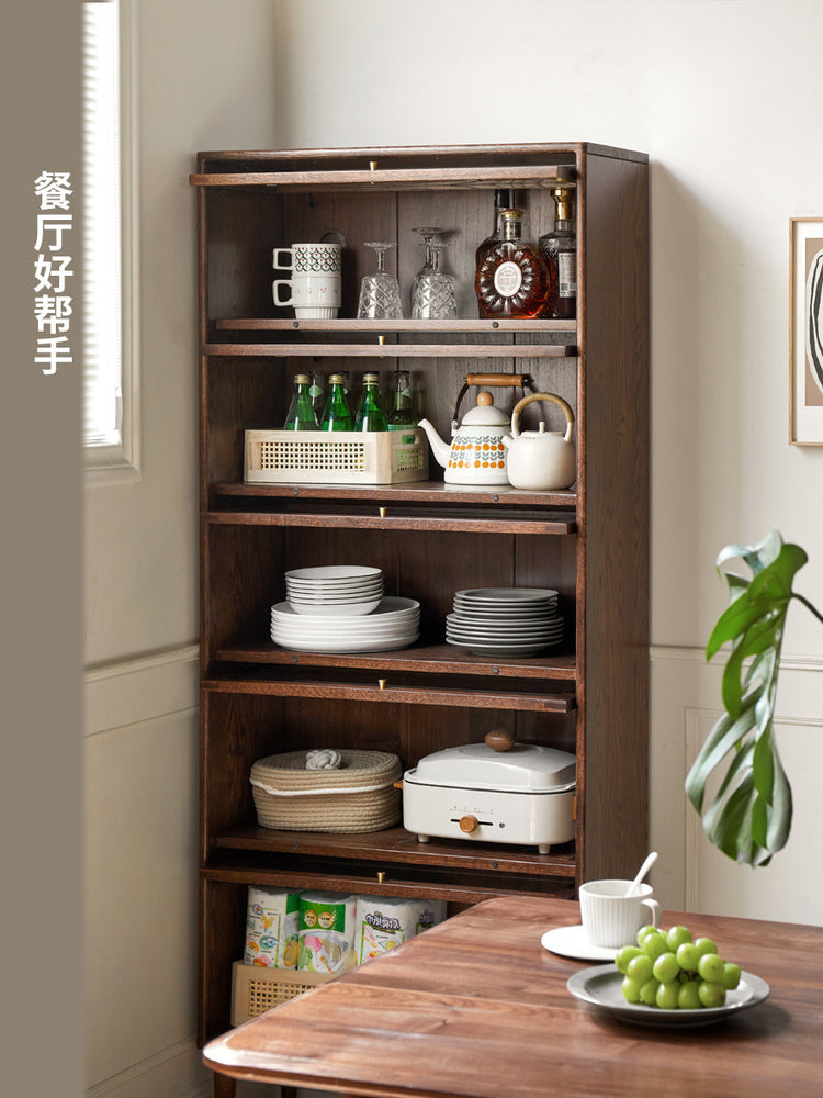 实木书柜简约橡木黑胡桃木储物柜子小户型翻门定制餐边柜