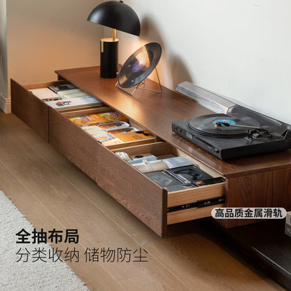 实木电视柜现代简约落地可伸缩地台客厅地柜储物矮柜