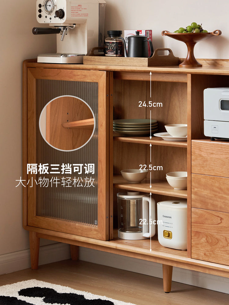 实木餐边柜中古风超薄厨房储物柜樱桃木小户型茶水柜边柜