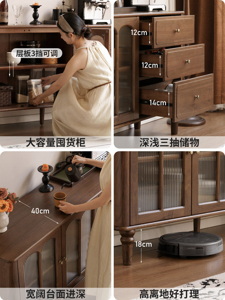 实木餐边柜美式复古餐厅置物柜黑胡桃木收纳柜橱柜