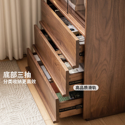 实木边柜客厅侘寂风落地展示柜黑胡桃木骨骼线电视柜立柜