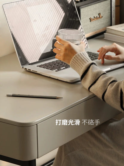 实木书桌轻奢灰色靠墙长桌子带抽屉铁艺办公桌化妆桌
