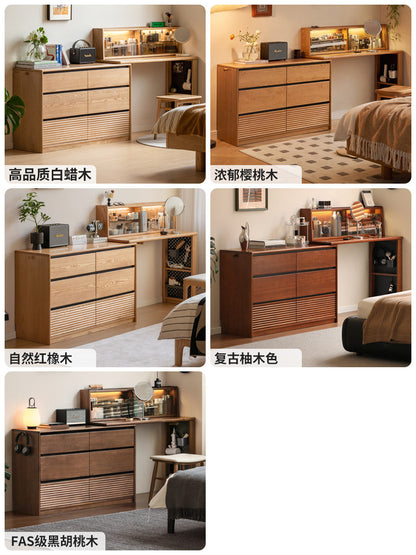 实木化妆桌现代简约斗柜梳妆台一体卧室旋转化妆台