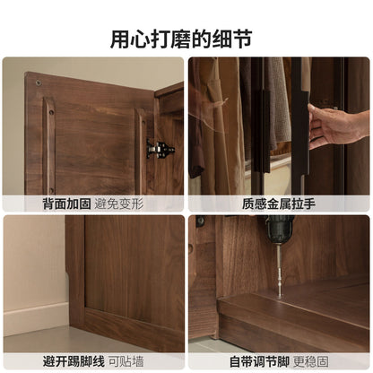 实木衣柜意式轻奢收纳柜黑胡桃木衣橱卧室开门储物柜