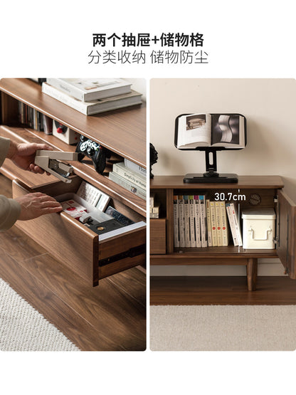 实木电视柜现代简约收纳储物地柜客厅黑胡桃木电视机柜