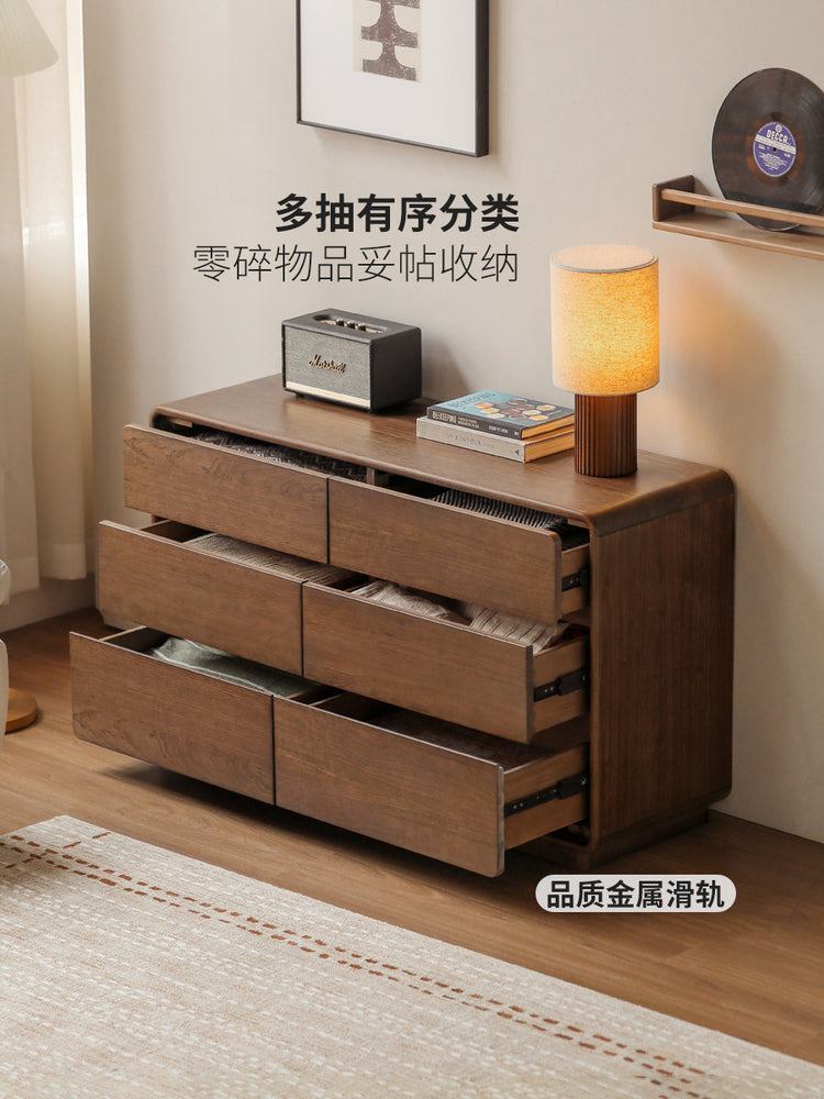 实木斗柜现代简约储物柜卧室床尾抽屉柜胡桃色九斗橱