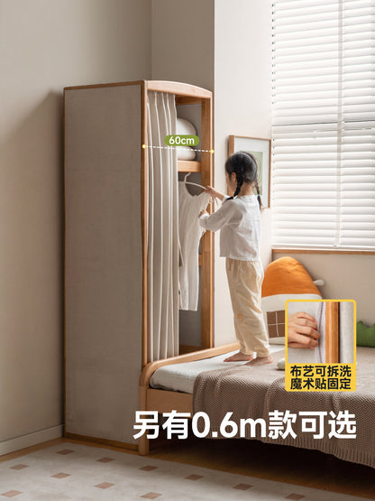 实木儿童衣柜小户型布帘夹缝挂衣橱卧室收纳柜
