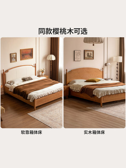 实木床现代简约白色软靠床卧室奶油风齐边床箱体床