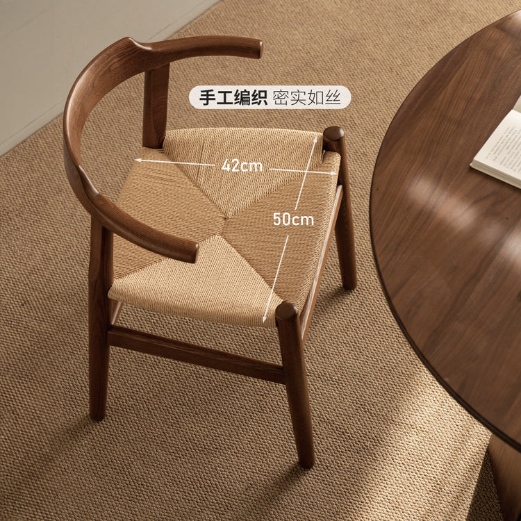 实木餐椅餐厅新中式扶手椅绳编椅休闲椅复古靠背椅子