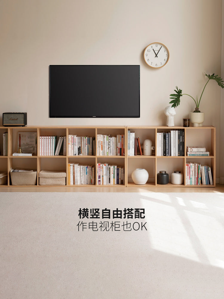 实木书架客厅展示架简约书柜自由组合格子柜榉木置物架