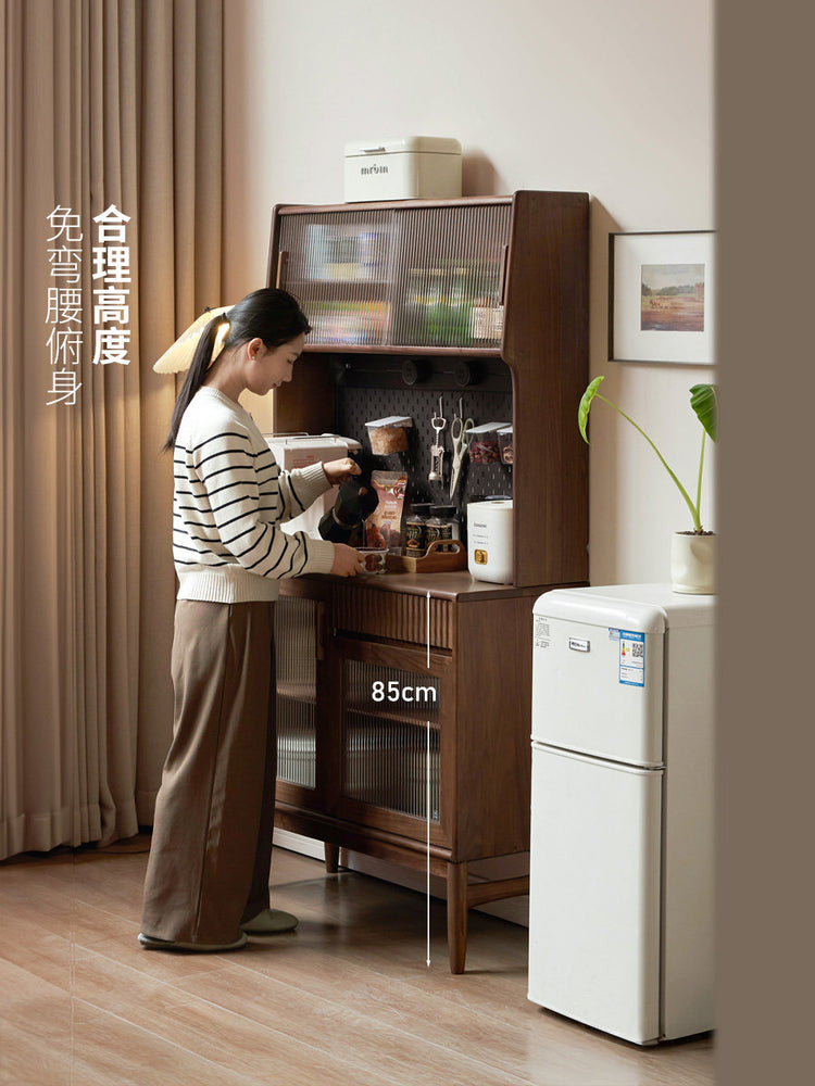 实木餐边柜小户型餐厅置物柜轻奢黑胡桃木收纳柜橱柜