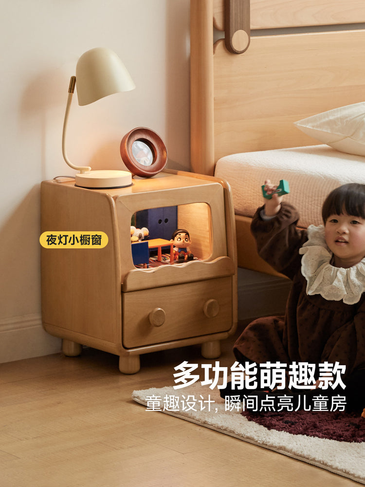 实木儿童双抽床头柜合集卧室原木风储物柜床边收纳柜