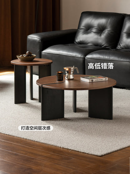 实木茶几客厅意式轻奢小户型边几黑胡桃木创意组合圆几