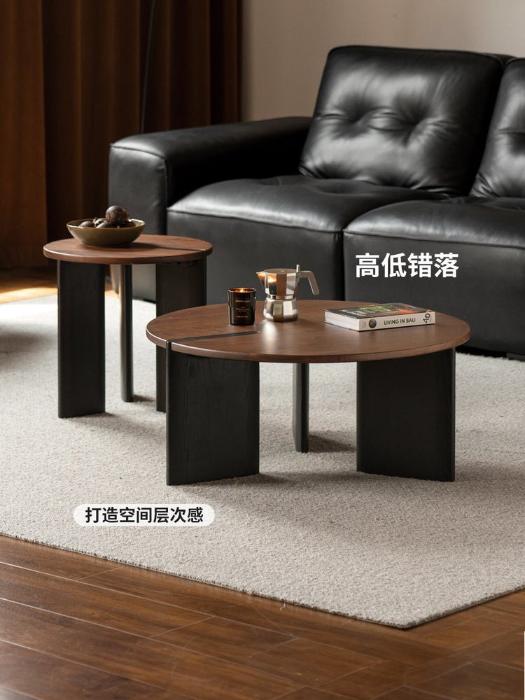 实木茶几客厅意式轻奢小户型边几黑胡桃木创意组合圆几