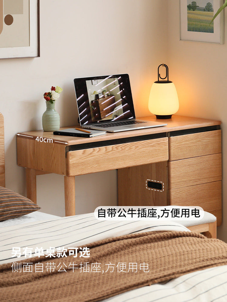实木化妆桌现代简约橡木梳妆台收纳柜一体卧室带灯化妆台