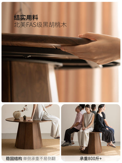 全实木餐桌餐厅现代简约圆桌大餐台黑胡桃木吃饭桌子