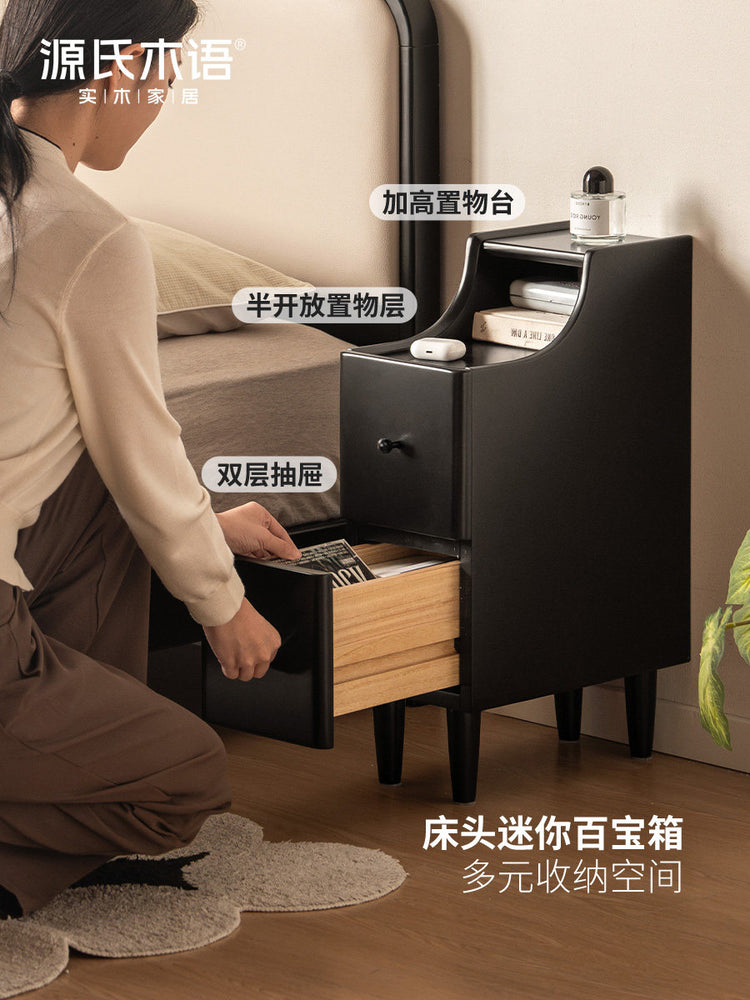 实木床头柜现代简约黑色储物柜卧室小户型超窄收纳柜