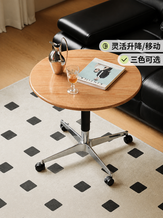 实木升降茶几客厅可移动黑色圆几餐桌小户型沙发边几