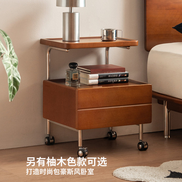 实木床头柜现代简约可移动储物柜卧室黑胡桃木边几