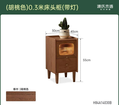 实木床头柜卧室带灯床边柜橡木原木风小柜子储物柜