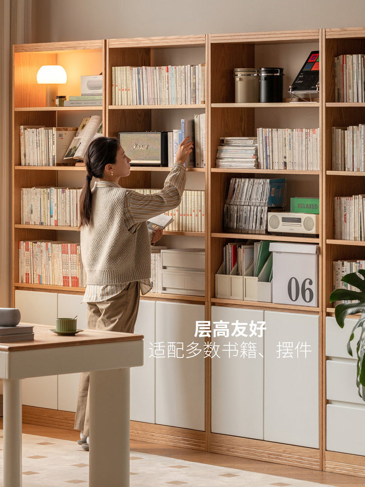 实木书柜书房奶油风落地置物柜书架储物柜橡木收纳柜