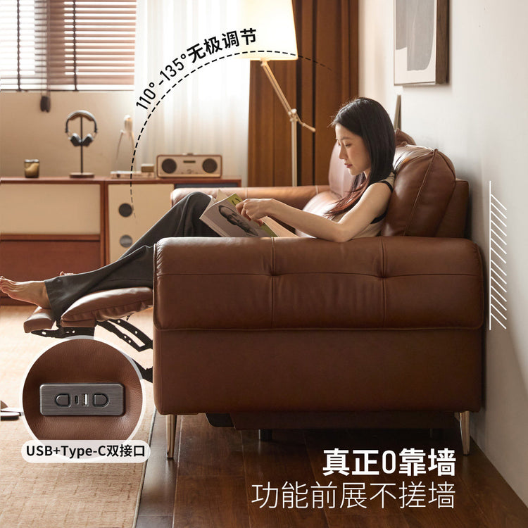 复古美式伸缩客厅棕色真皮沙发功能沙发