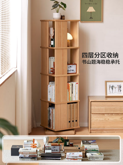 实木书房旋转置物架多层落地书架小户型收纳架子