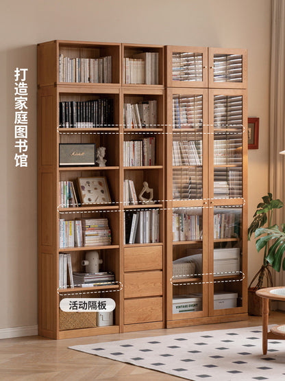 实木书柜落地可自由组合满墙书架小户型中古樱桃木展示柜
