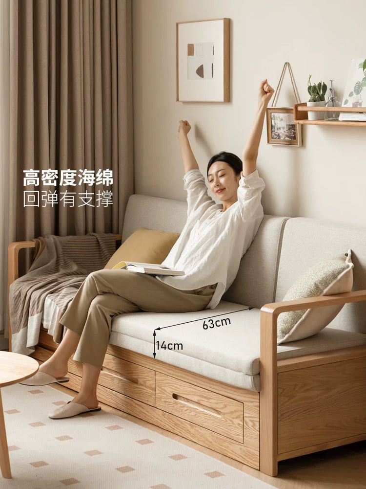 实木沙发床现代简约橡木小户型客厅家具北欧折叠储物沙发