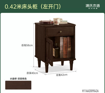 实木床头柜美式复古卧室床边柜中古抽屉收纳储物柜子
