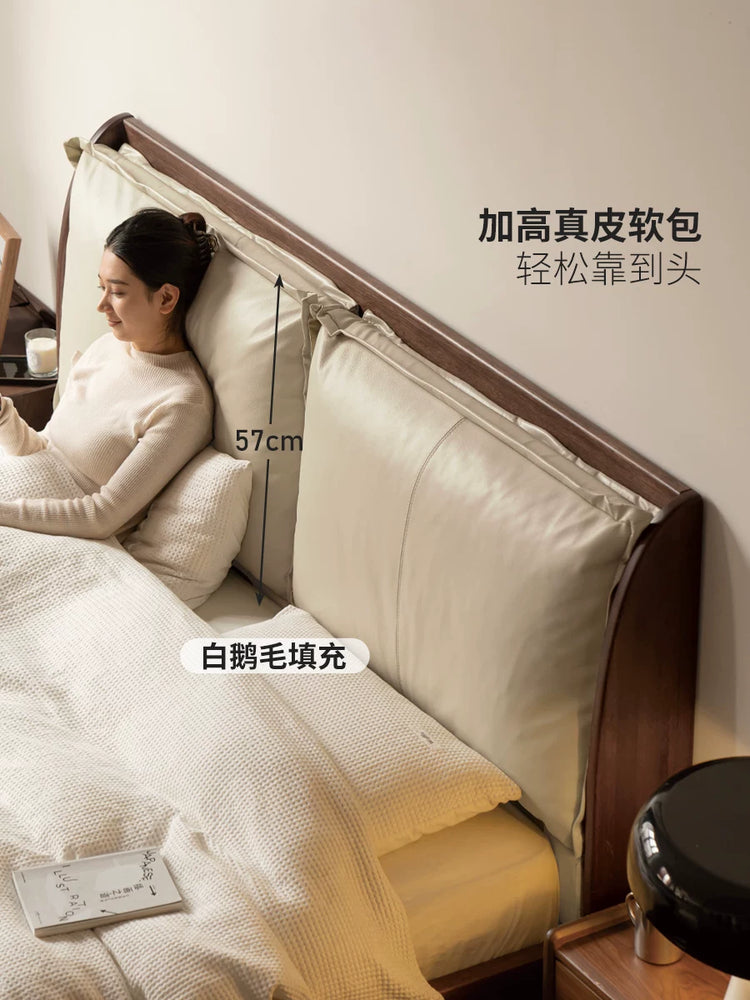 实木床轻奢双人床主卧互不打扰软靠床高端大气真皮床