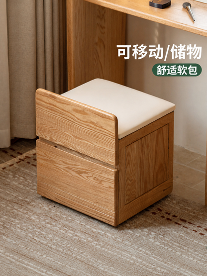 实木化妆凳现代简约橡木可储物梳妆凳卧室可移动软包凳