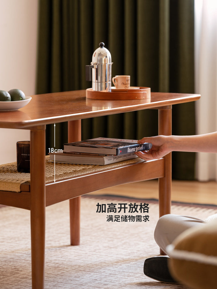 实木茶几客厅中古风长方形双层置物茶桌小户型茶水台