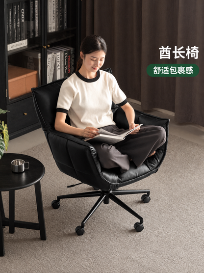 电脑椅书房升降办公椅意式轻奢软包靠背椅黑色扶手椅