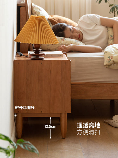 实木床头柜现代简约樱桃木复古床边柜卧室收纳储物小柜子
