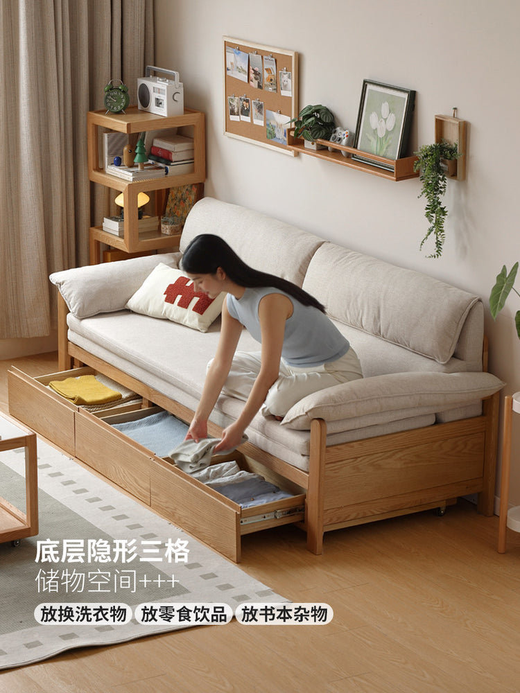 实木沙发床客厅现代简约坐卧两用橡木小户型储物沙发